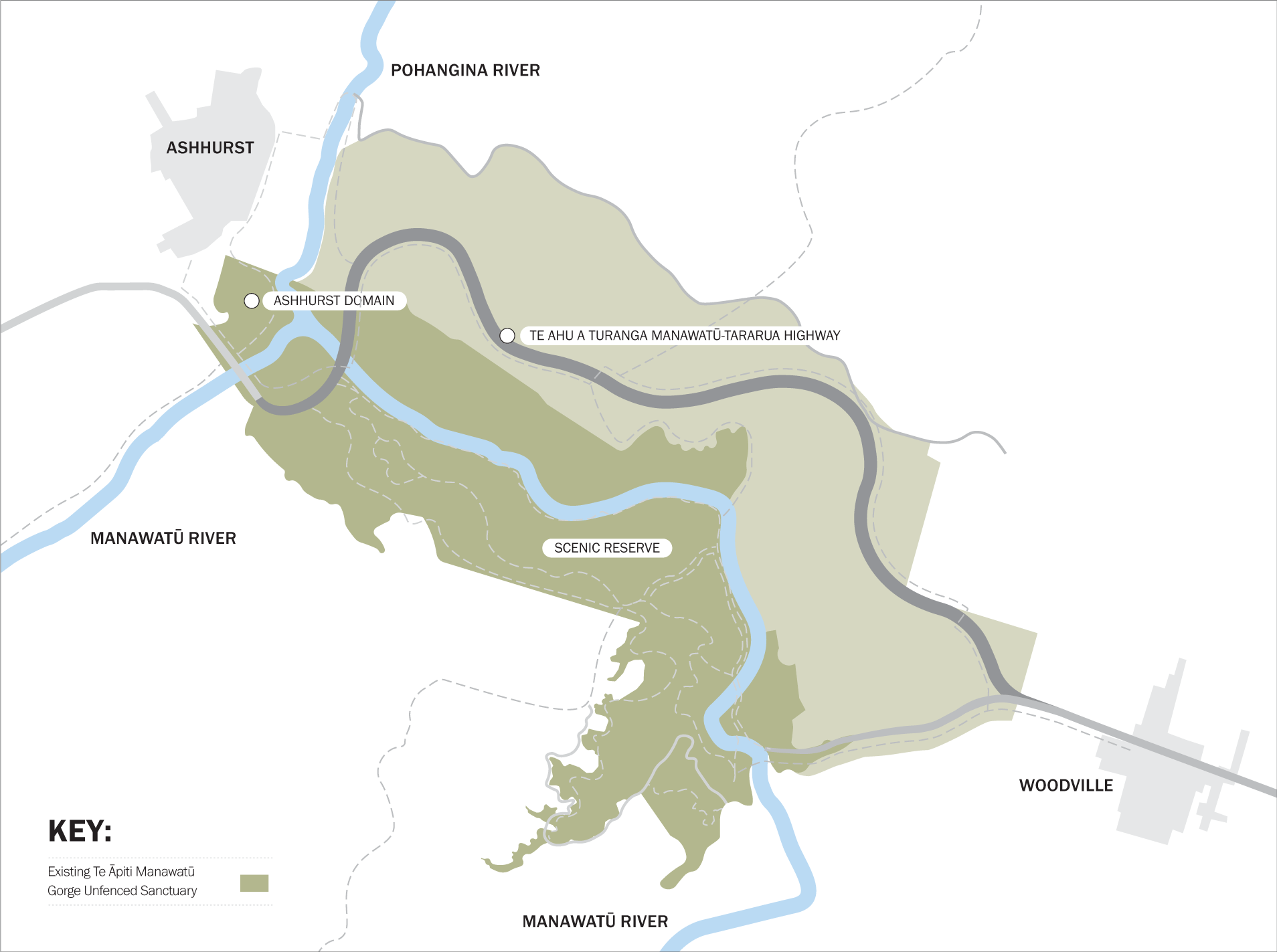 Map of Te Āpiti Manawatū Gorge Unfenced Sanctuary project area